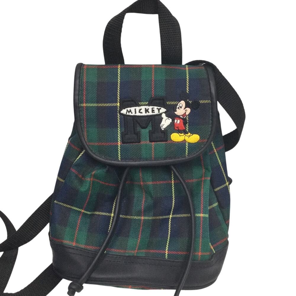 Mickey Unlimited Disney 90s Embroidered Vintage Plaid Flap Cinch Mini Backpack
